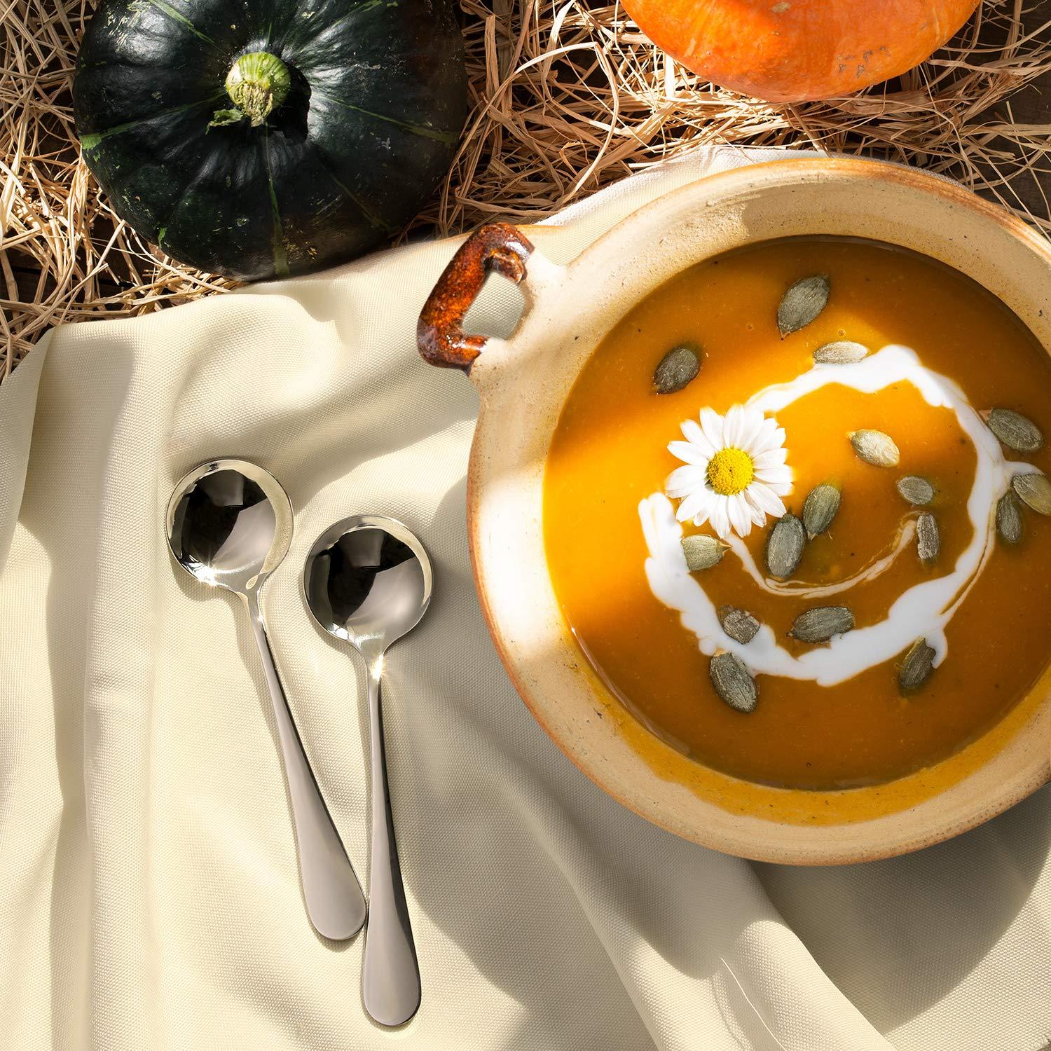 HIWARE Hiware 12-Piece Soup Spoons, Round Stainless Steel Bouillon Spoons