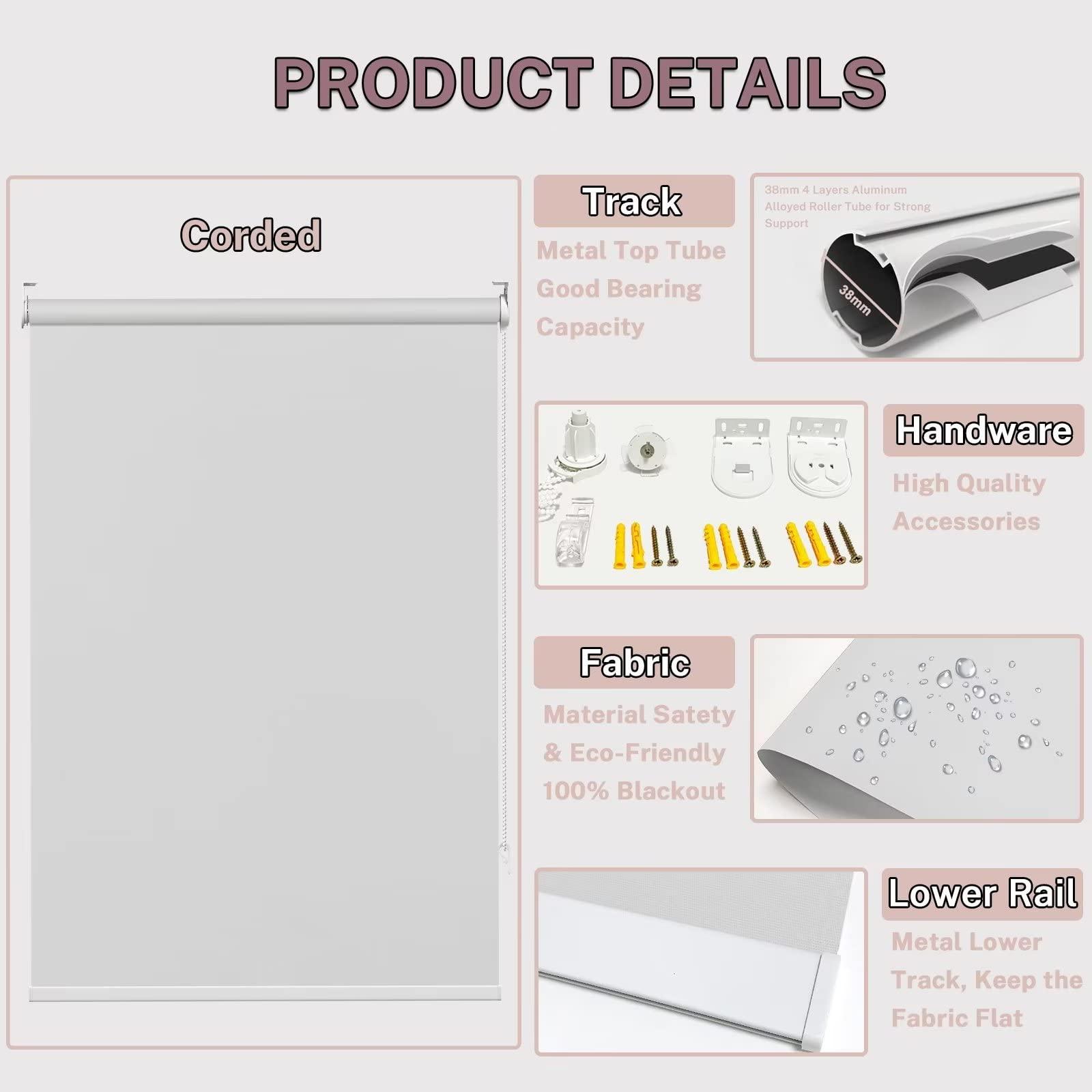 LOHOU Blackout Roller Window Shades and Blinds for Indoor Windows Waterproof Home Shower Office Privacy Custom French Door Shade Room Darkening Blinds (Cool Silver 100% Blackout, 21" W x 72" H)