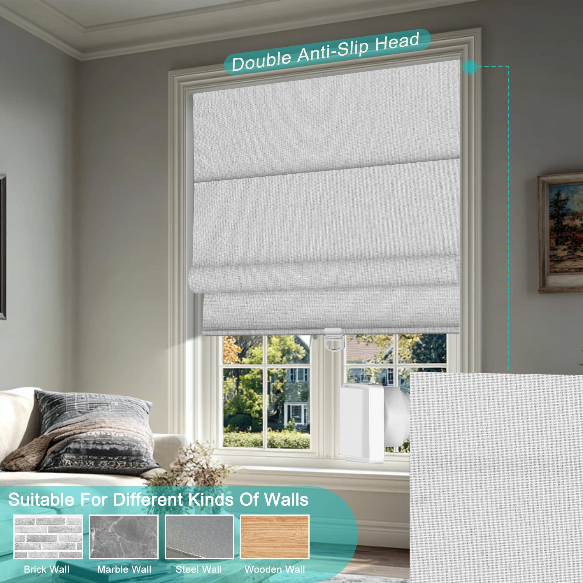 BERISSA BERISSA No Drill Cordless Roman Shades for Window, Blackout Roman Blinds Room Darkening Roll up Blinds Easy Install Linen Roman Window Shades for Inside Mount,78" W x 80" H,Jacquard White