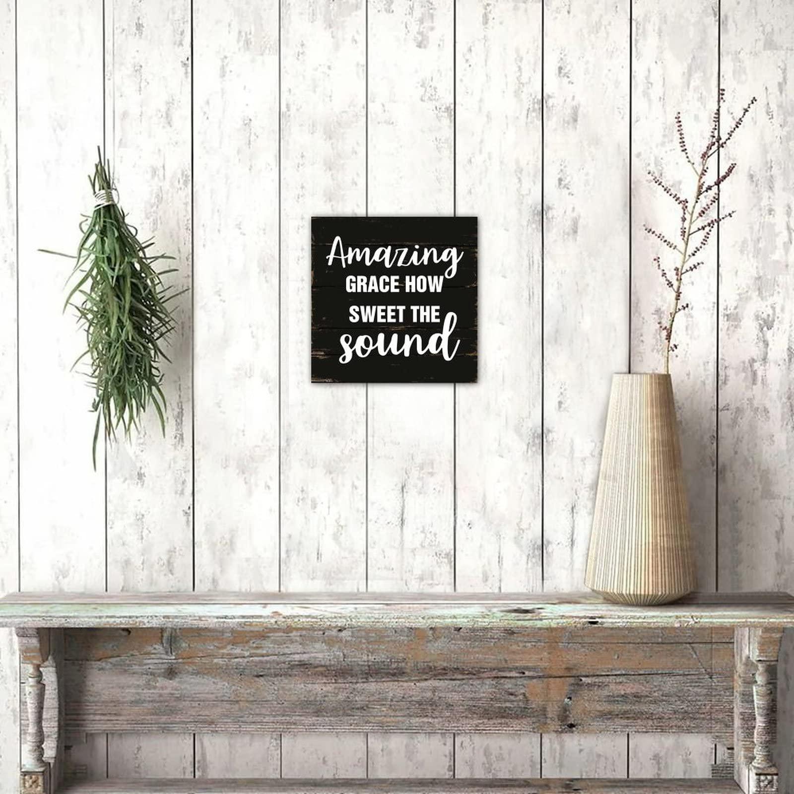 Alioyoit Wooden Pallet Sign Amazing Grace How Sweet The Sound Country Wood Welcome Sign Rustic Wood Board Wall Pediment Wall Hanging Decorations for Bedroom Porch 10 Inch