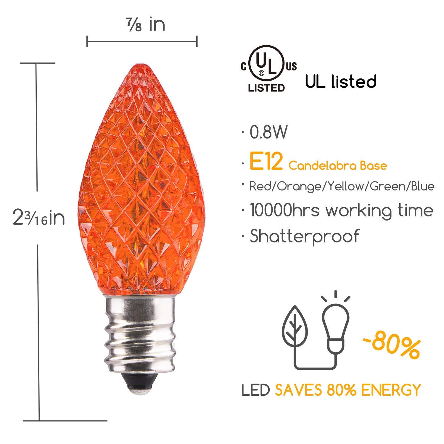 Brightown 50 Pack C7 Led Replacement Christmas Light Bulb, C7 Shatterproof Led Bulbs for Christmas String Lights, E12 Candelabra Base, Commercial Grade Dimmable Holiday Bulbs, Multicolor