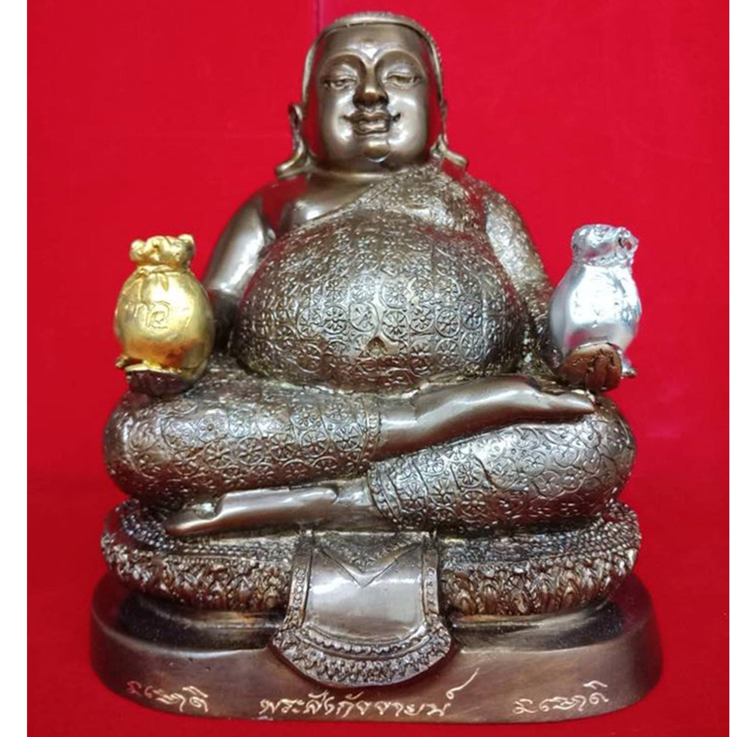 amulet city Home Buddha Jewelry Amulet 7" Thai Buddha Amulets Magic Sangkajai Miracle Rich Lucky Happy Buddha Real Pendant by Lp Hong Prompaanyo