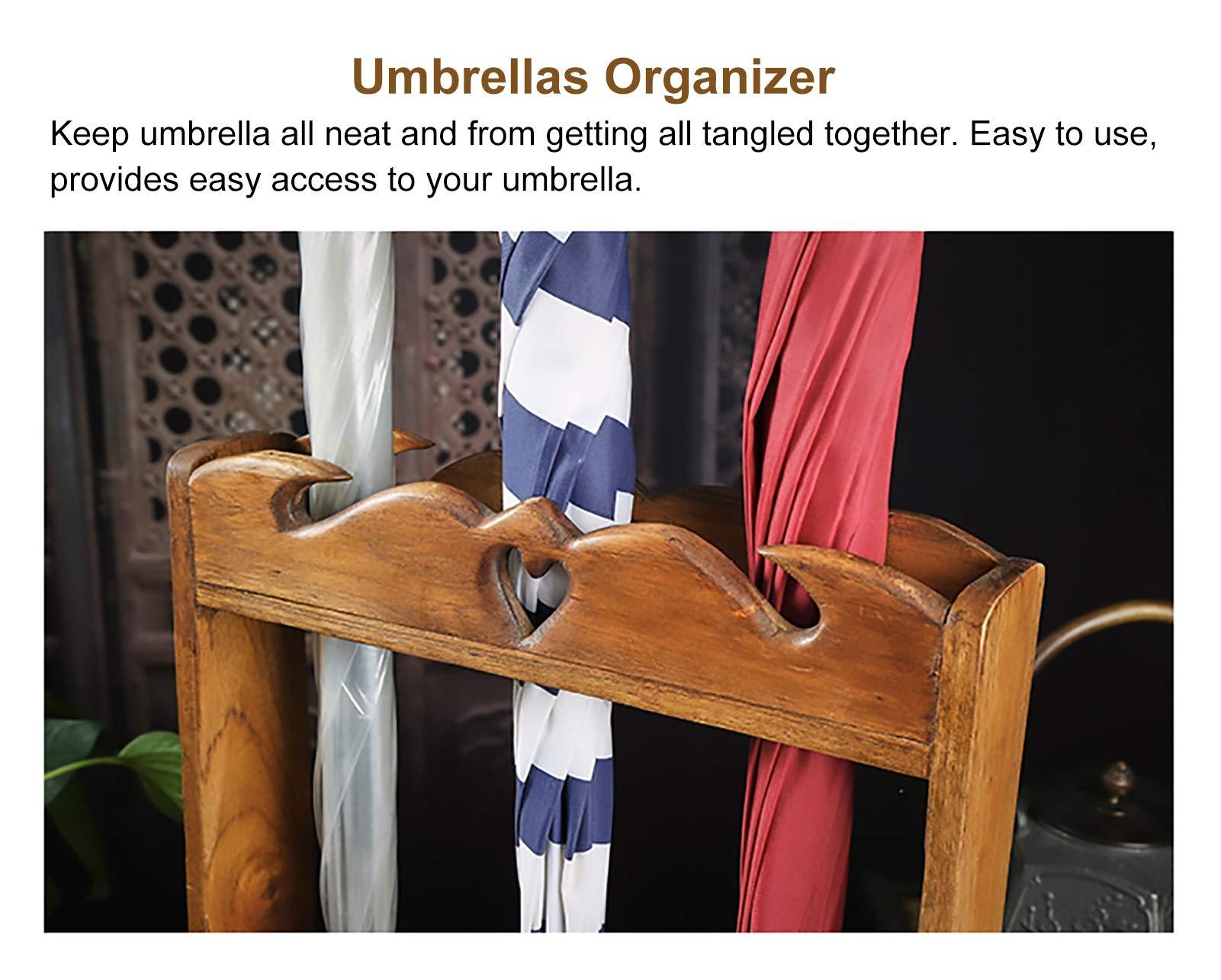 QHCS Umbrella Stand Umbrella Holder Rack Woodcarving Umbrella Stand, Retro Style Solid Wood Came/Walking Stick Holder Umbrella Organizer for Log Cabin, Holds 5 Long Umbrellas Umbrella Rack