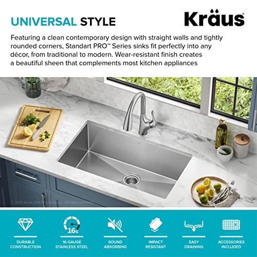 Kraus Kraus KHU100-32 Standart PRO 16 Gauge Undermount Single Bowl Stainless Steel Kitchen Sink, 32 Inch