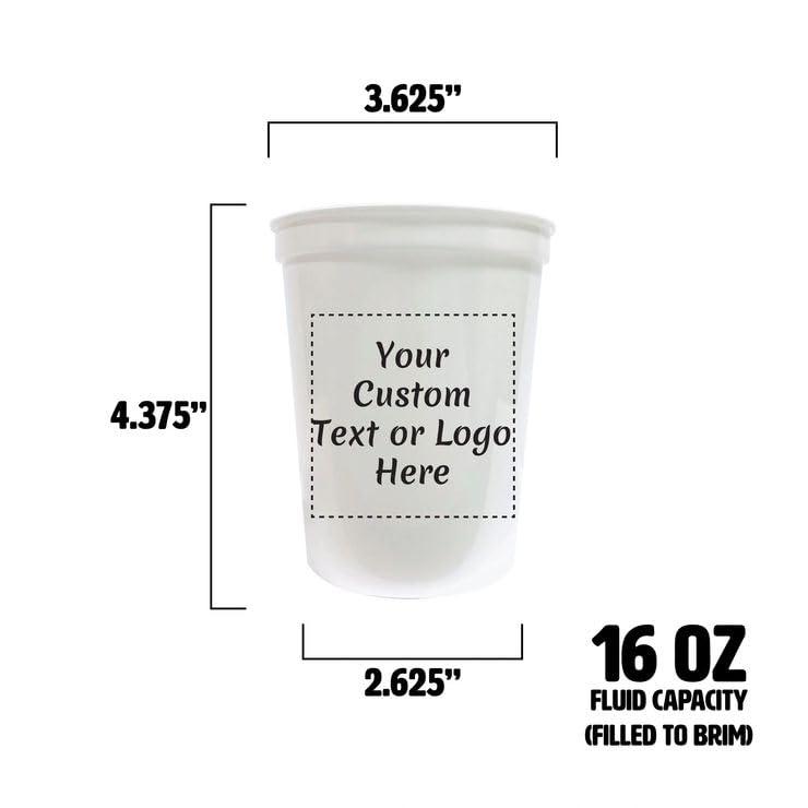 Balloons Tomorrow.com Custom Party Cups Personalized with your Logo or Message Disposable or Reusable 16 oz Plastic Stadium Cups Starting at Set of 10 - White