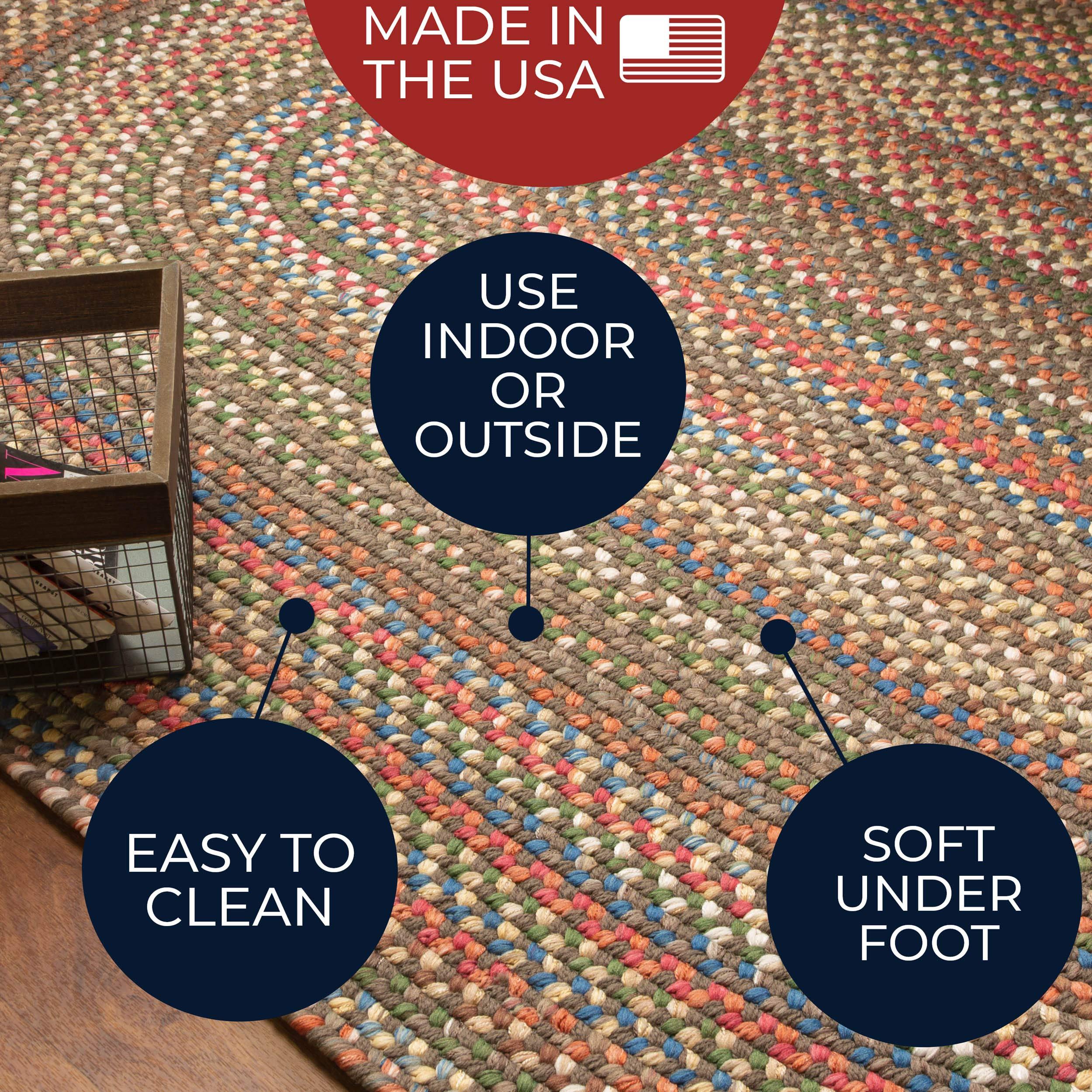 Super Area Rugs Super Area Rugs Roxbury American Made Braided Rug for Indoor Outdoor Spaces, Dk. Taupe/Natural Multi, 3' X 5' Oval