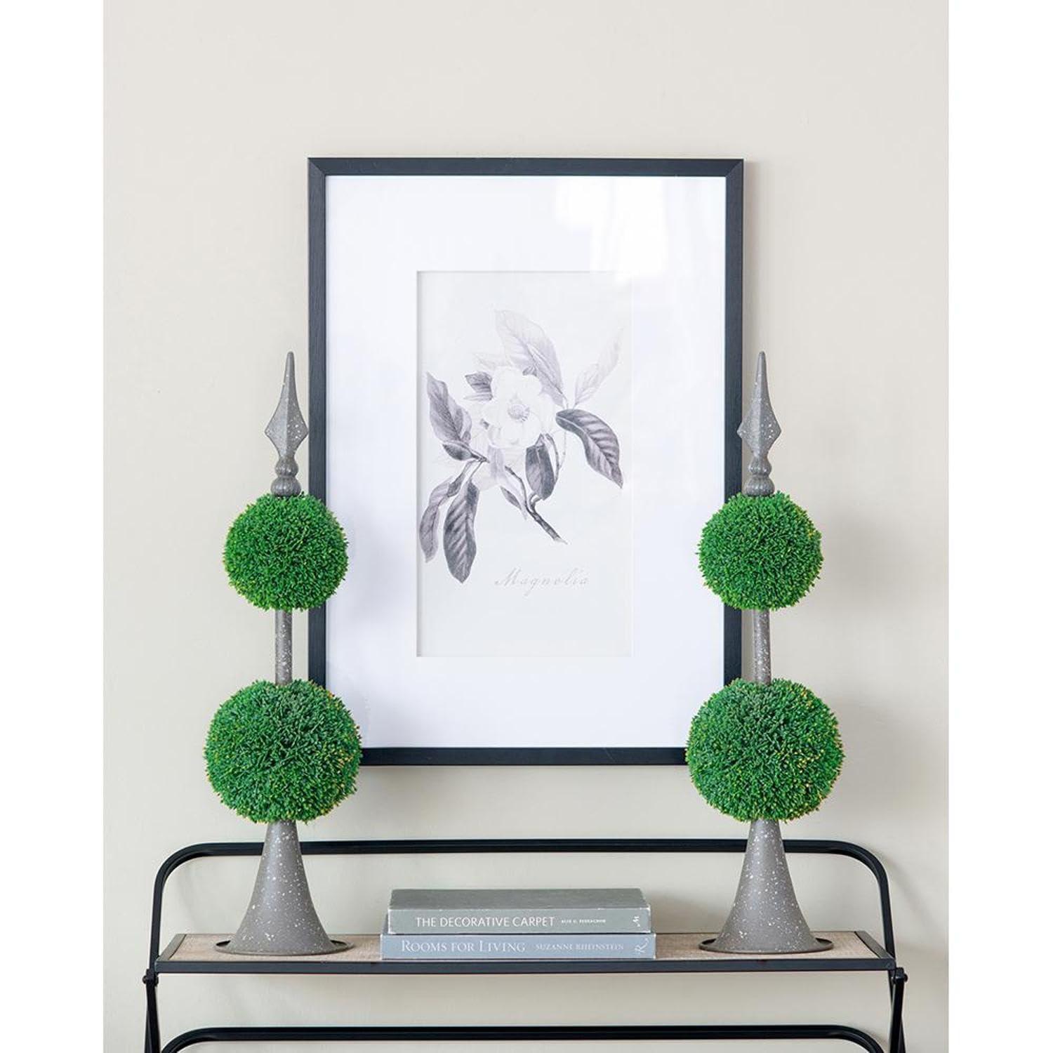 T2 CONCEPT T2 CONCEPT 26 Tall Artificial Two Tiered Boxwood Topiary on Artistic Metal Spire, Faux Greenery, Home Decor Botanical Accent, for Living Room, Entryway, Porch