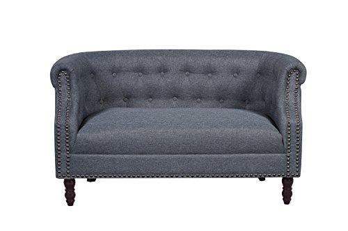 Container Furniture Direct Container Furniture Direct Huton Collection Contemporary Upholstered Linen Wingback Loveseat with Solid Wood Frame and Button Tufted Details, Dark Grey