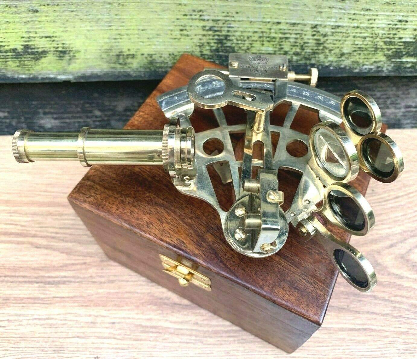 Generic Marine Antique Brass Sextant with Wooden Box Navigation Nautical Marine Vintage Sextant with Wooden Box