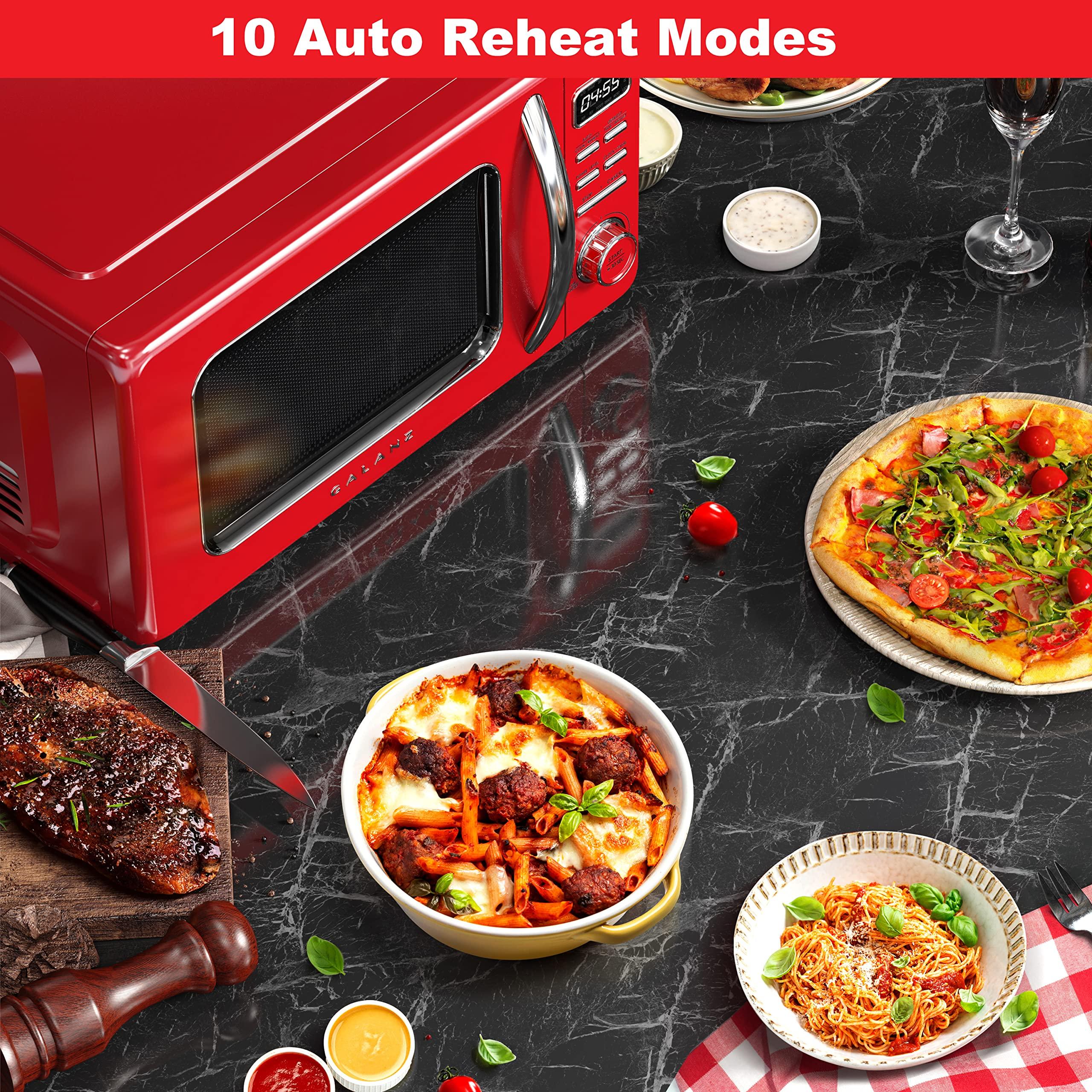 Galanz Galanz GLCMKZ11RDR10 Retro Countertop Microwave Oven with Auto Cook & Reheat, Defrost, Quick Start Functions, Easy Clean with Glass Turntable, Pull Handle, 1.1 cu ft, Red