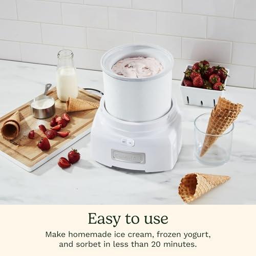 Cuisinart Cuisinart Ice Cream Maker Machine, 1.5 Quart Sorbet, Frozen Yogurt Maker, Double Insulated, White, ICE-21P1