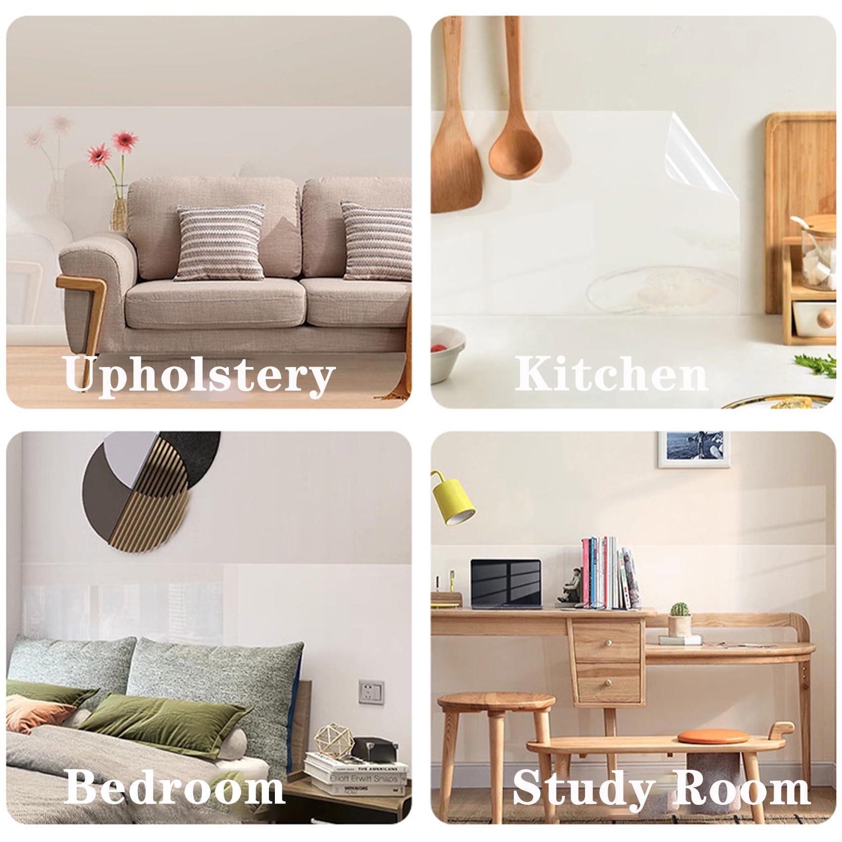 MaoMaoCha Wall Protector Clear Contact Paper Electrostatic Absorption Wall Protective Film Removable Transparent Plastic Static Cling Stickers for Kitchen and Office from Bin Chair Back Furniture Door Dog Cat