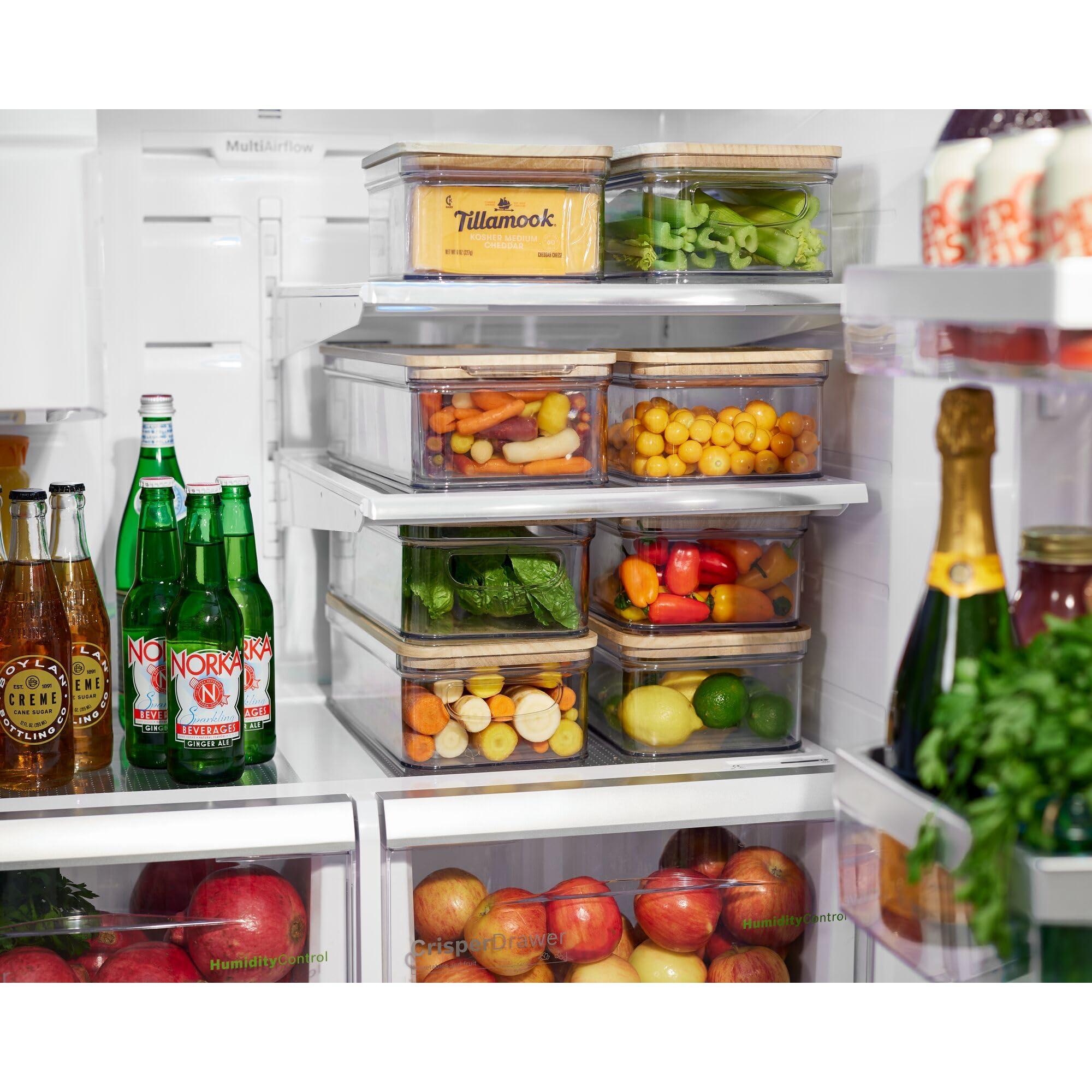 InterDesign iDesign Recycled Plastic Crisp Storage Bin with Lid, The Rosanna Pansino Collection 8.51 L x 8.51 W x 4.13 H, Clear Bin with Natural Wood Lid