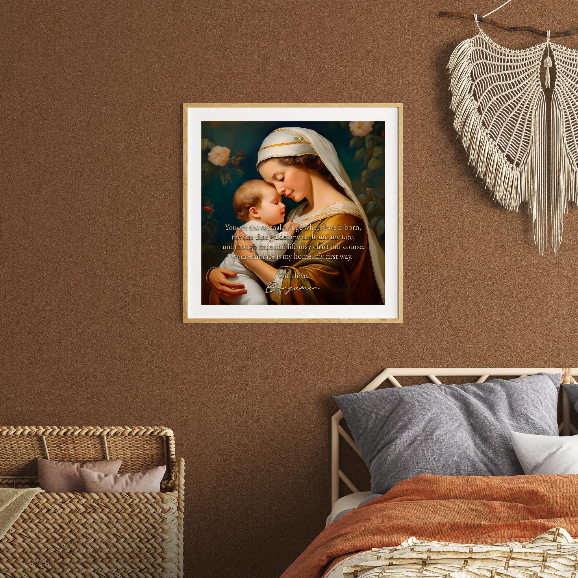 GENERIC Custom 14x14 Mothers Love Poem Art Print with Eco-Friendly Pinewood Frame, Personalized Gift for Mom, Ready to Hang