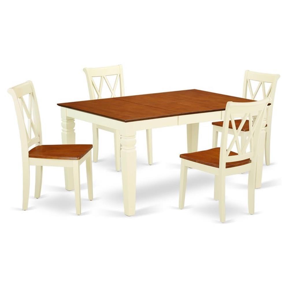 East West Furniture East West Furniture WECL5-BMK-W 5 Piece Modern Dining Table Set Includes a Rectangle Wooden Table with Butterfly Leaf and 4 Kitchen Dining Chairs, 42x60 Inch, Buttermilk & Cherry