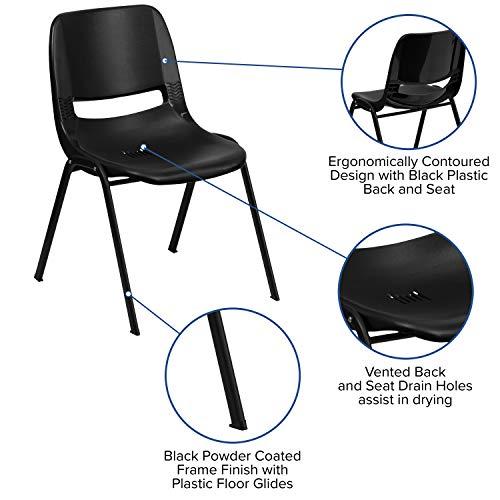 Flash Furniture Flash Furniture HERCULES Series 880 lb. Capacity Black Ergonomic Shell Stack Chair with Black Frame