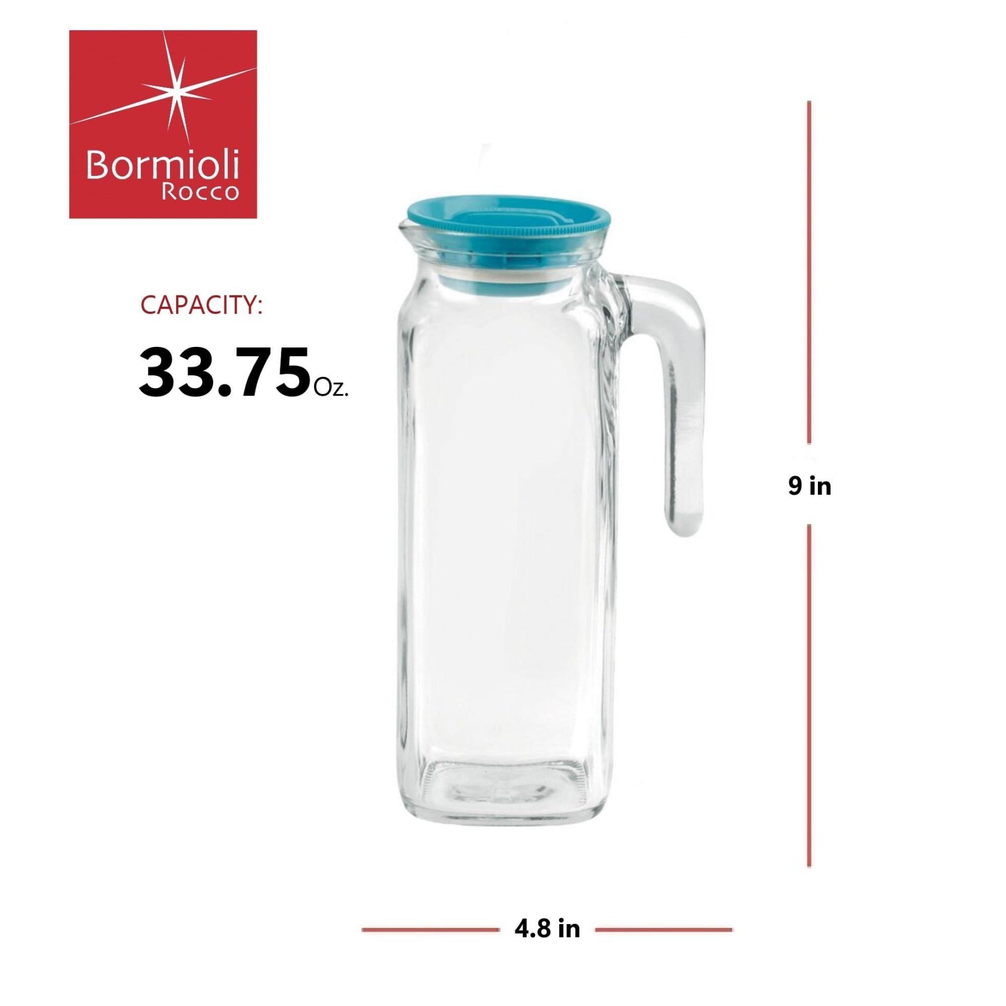Bormioli Rocco Bormioli Rocco Glass Frigoverre Jug With Teal Airtight Lid, 1 Liter, Pitcher With Hermetic Sealing, Easy Pour Spout Handle For Water, Juice, Iced Coffee & Iced Tea.