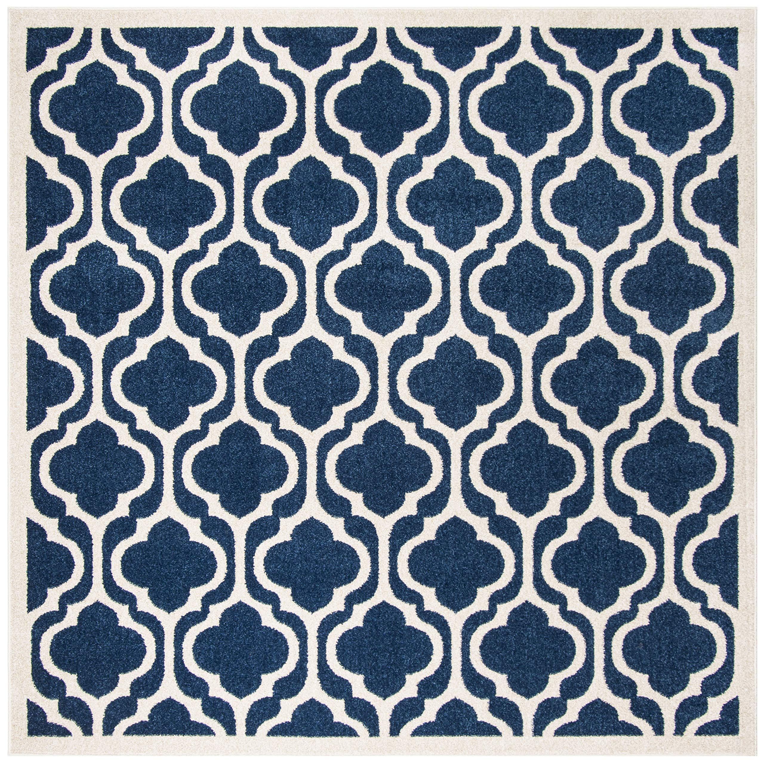 Safavieh SAFAVIEH Amherst Collection 7' Square Navy / Beige AMT402P Moroccan Geometric Non-Shedding Living Room Bedroom Dining Home Office Area Rug