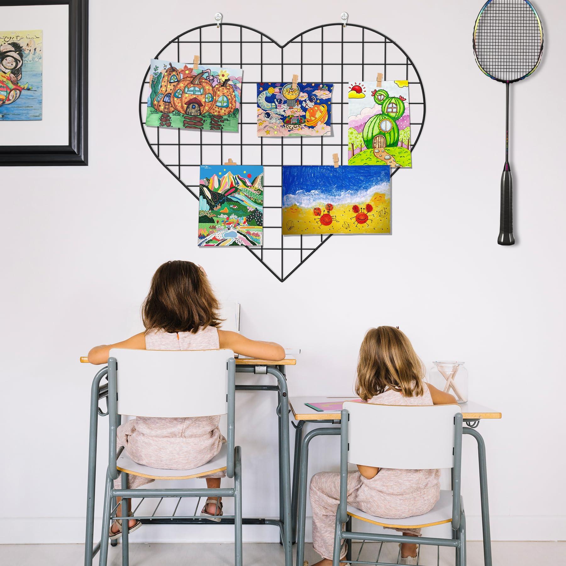 ECLENYES ECLENYES Grid Photo Wall Panels - 22.4\"x20.4\" Heart Shape Iron Rack Art Wire Board, Wall Grid Organizer, DIY Photo Frame for Home, Office, Kitchen, Bedroom, Black