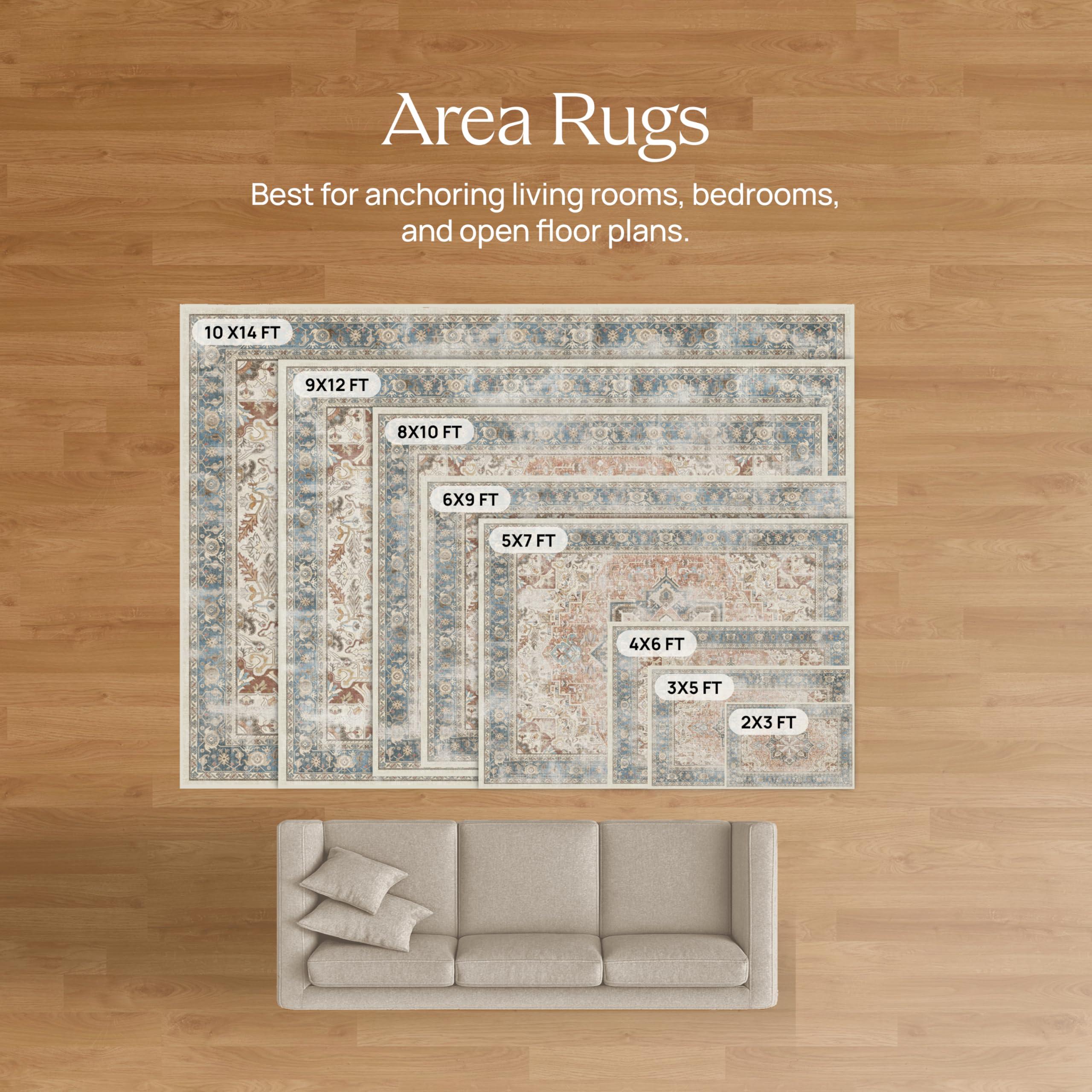 RUGGABLE Ruggable Washable 8x10 Large Area Rug, Delphina Powder Pink, Premium Rugs for Living Room, Bedroom, Kitchen, Office, Classroom with Gripper Non Slip Pad