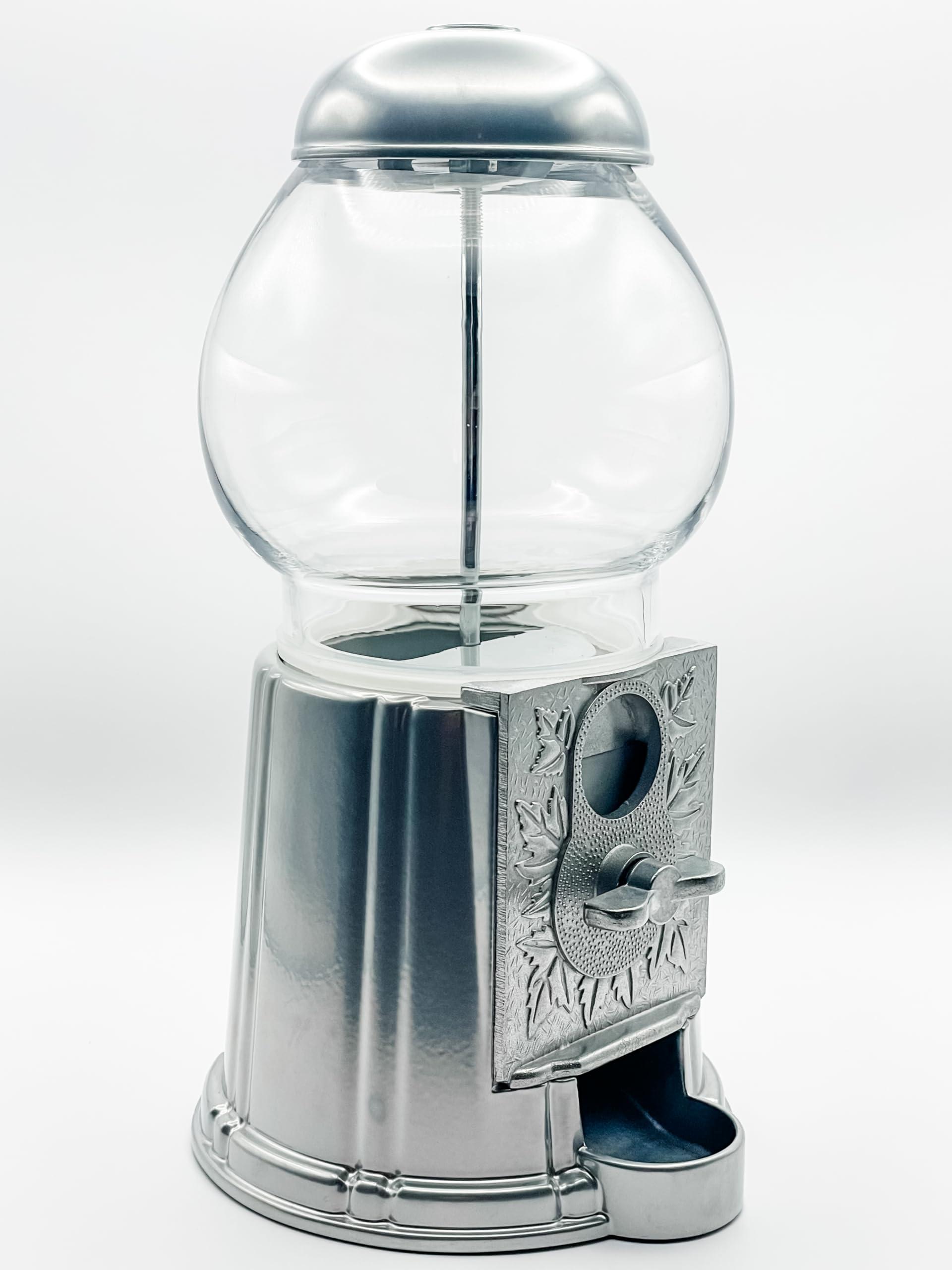Vending Machines Medium Size 11" Metal and Glass Candy Gumball Machine, Silver Color