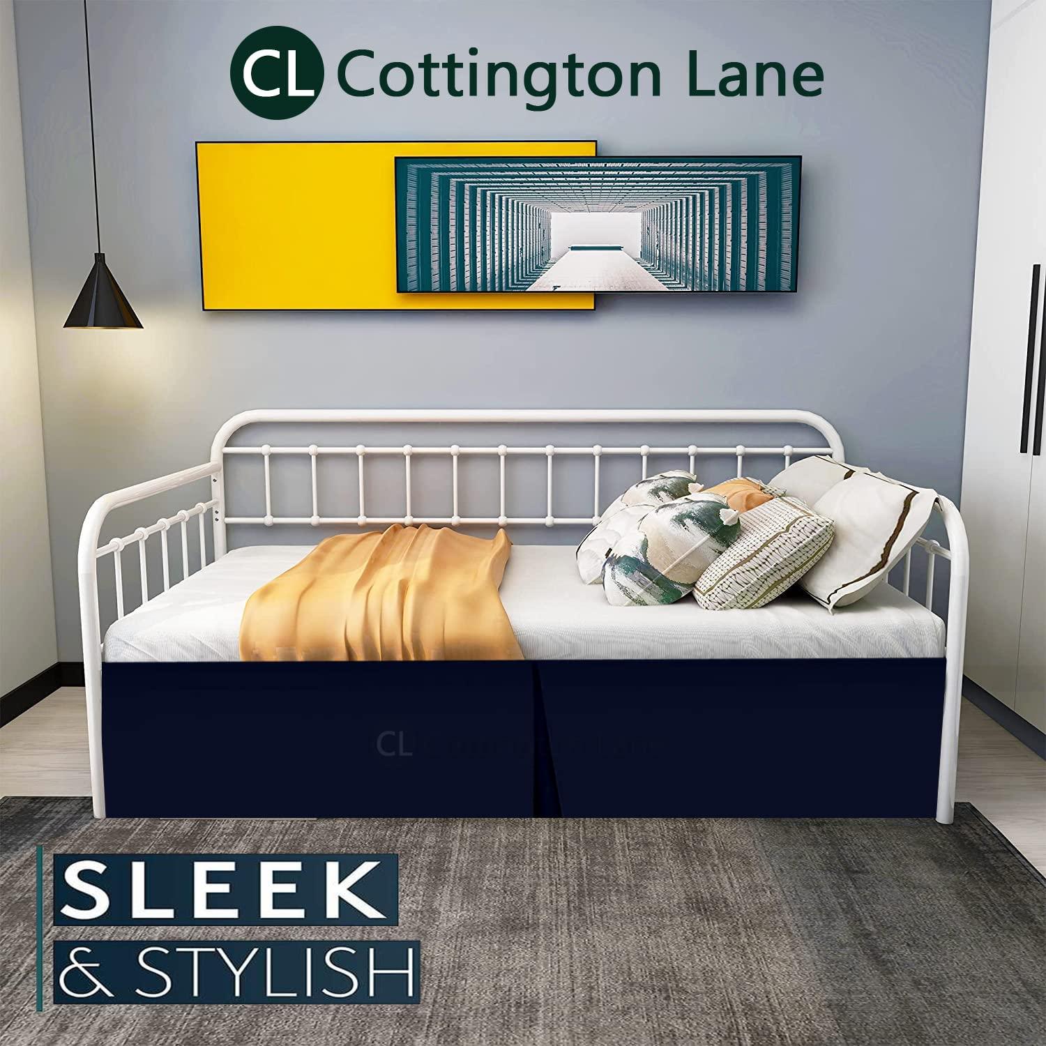 Cottington Lane Pleated Bed Skirt with Split Corners for Daybeds - Three Side Coverage - Made with Brushed Microfiber - Navy Blue Daybed Dust Ruffle Split Corners - Full 21 Inches Drop Daybed Skirt(Full/21\" Drop)