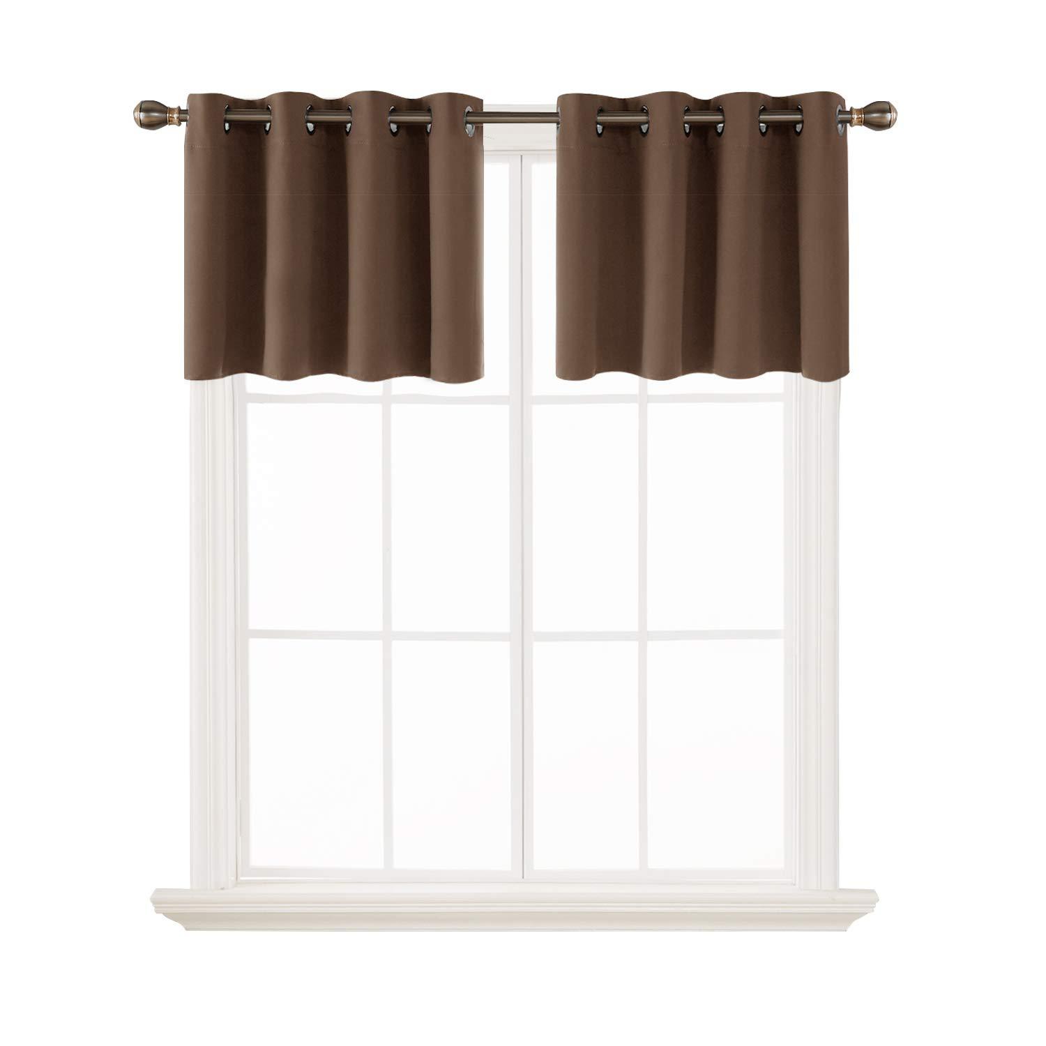 Sky Wave Sky Wave Grommet Top Blackout Curtain Valance - Window Treatment for Living Room, Kitchen. (Coffee 42 Inch Wide by 20 Inch Long- 1panel)