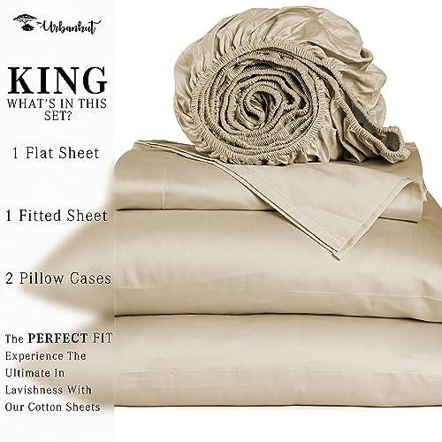 URBANHUT URBANHUT 700 Thread Count Egyptian Cotton Sheets King Size, 4Pc Bed Sheet Set Soft Luxury Bed Sheets for King Size Bed, Sateen Weave Hotel Sheets, 16\'\' Elasticized Deep Pocket - Sand
