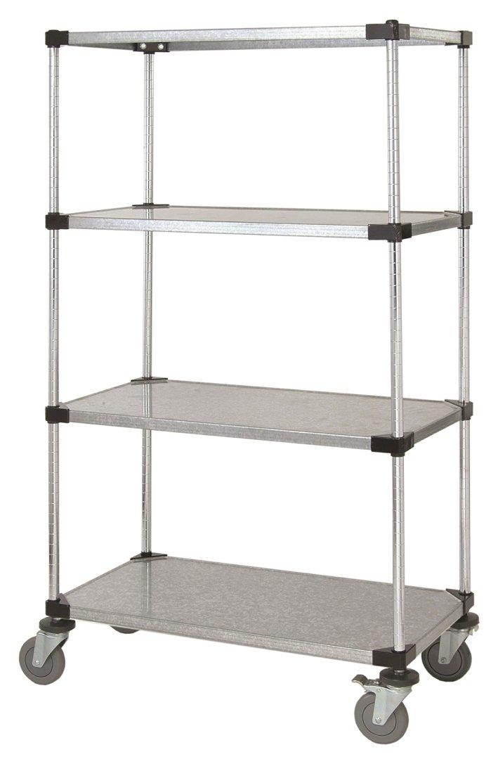 Omega 24" Deep x 48" Wide x 86" High 4 Tier Solid Galvanized Mobile Shelving Unit with 1200 lb Capacity