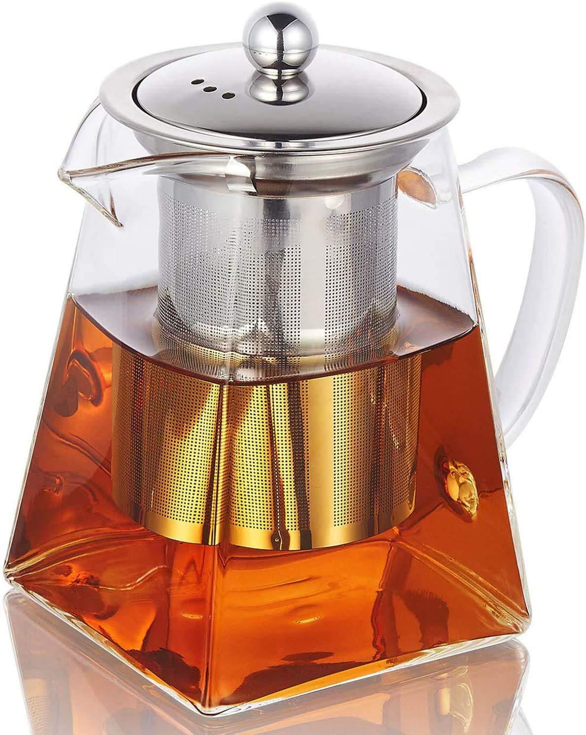 ALEECYN 11.8oz Glass Teapot with Infuser, Borosilicate Glass Tea Kettle for Loose Leaf Tea, High Borosilicate Clear Glass Tea Pots for Loose Leaf Tea and Blooming Tea, Stovetop Save (350ML)