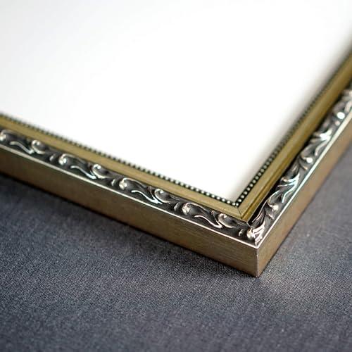 CustomPictureFrames.com 31x24 Frame Ornate Silver Solid Wood Picture Frame Width 1.125 Inches | Interior Depth 0.375 Inches | Willrick Traditional Frame with UV Acrylic Plexiglass, Foam Board Backing & Hanging Hardware