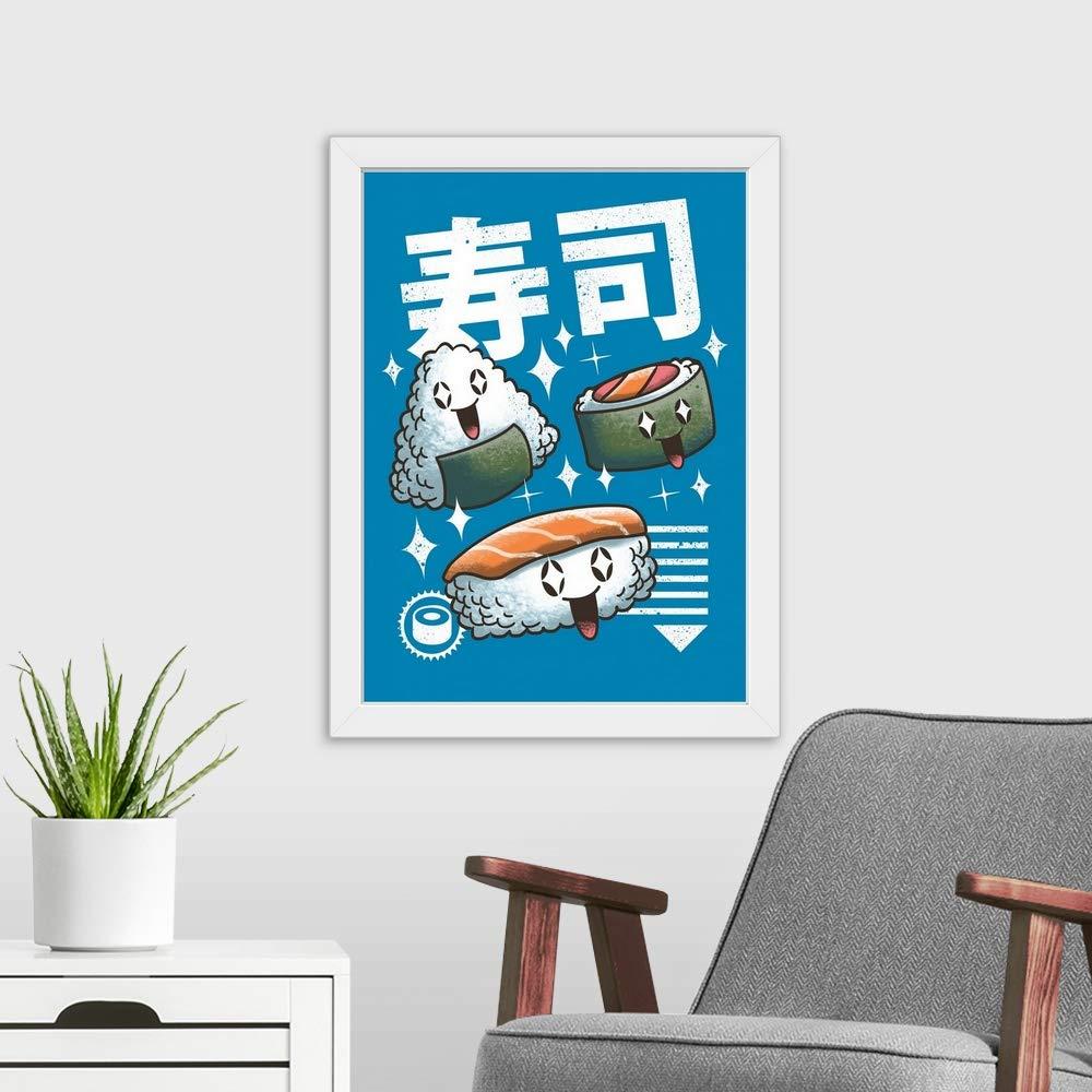 CANVAS ON DEMAND Kawaii Sushi White Framed Art Print, Food Artwork