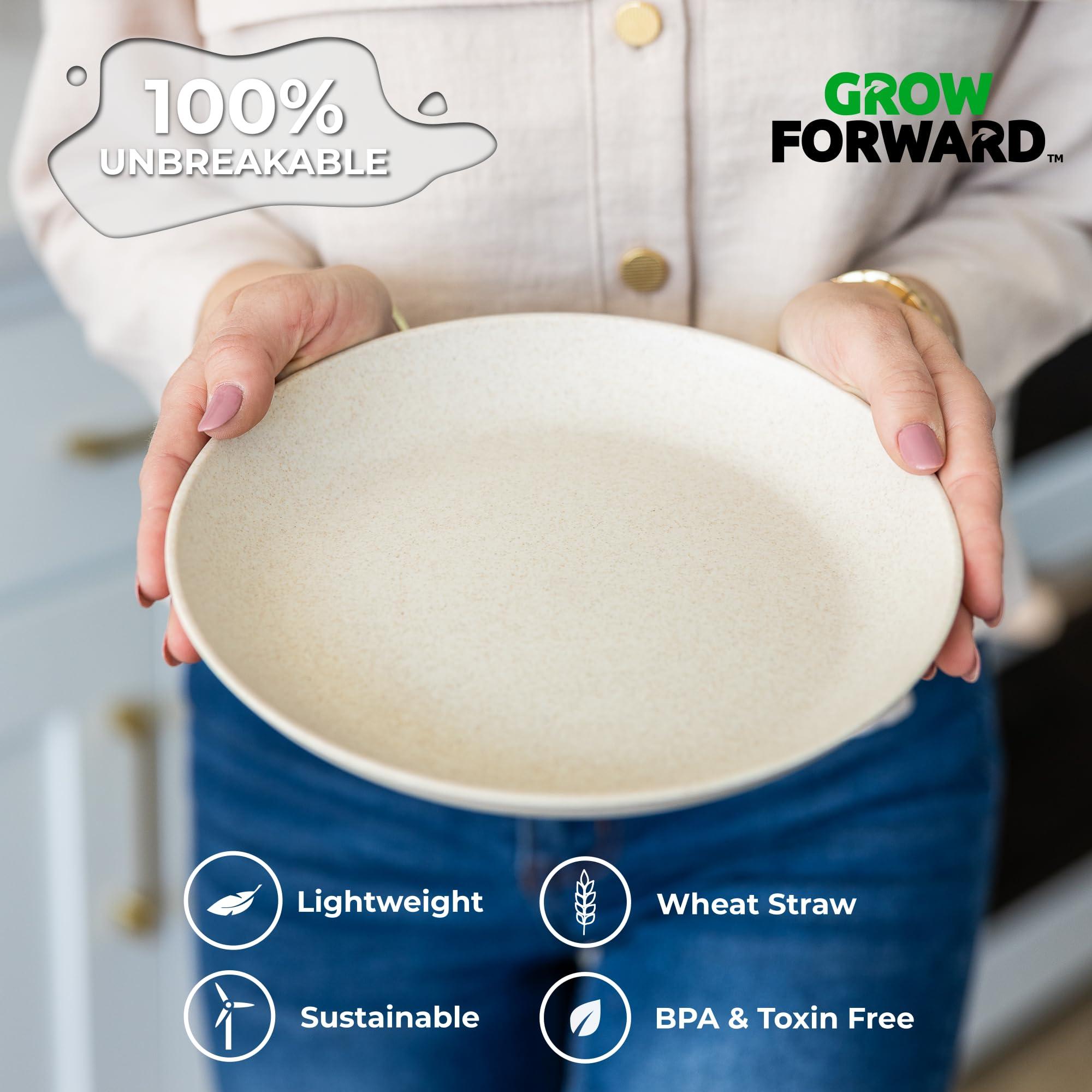 Grow Forward Grow Forward Premium Wheat Straw Plates - 9 Inch Reusable Hard Plastic Dinner Plates Set of 8 - Unbreakable Microwave Safe Plates for Dessert, Camping, RV, Outdoors, Patio, Kitchen Dishes - Sahara