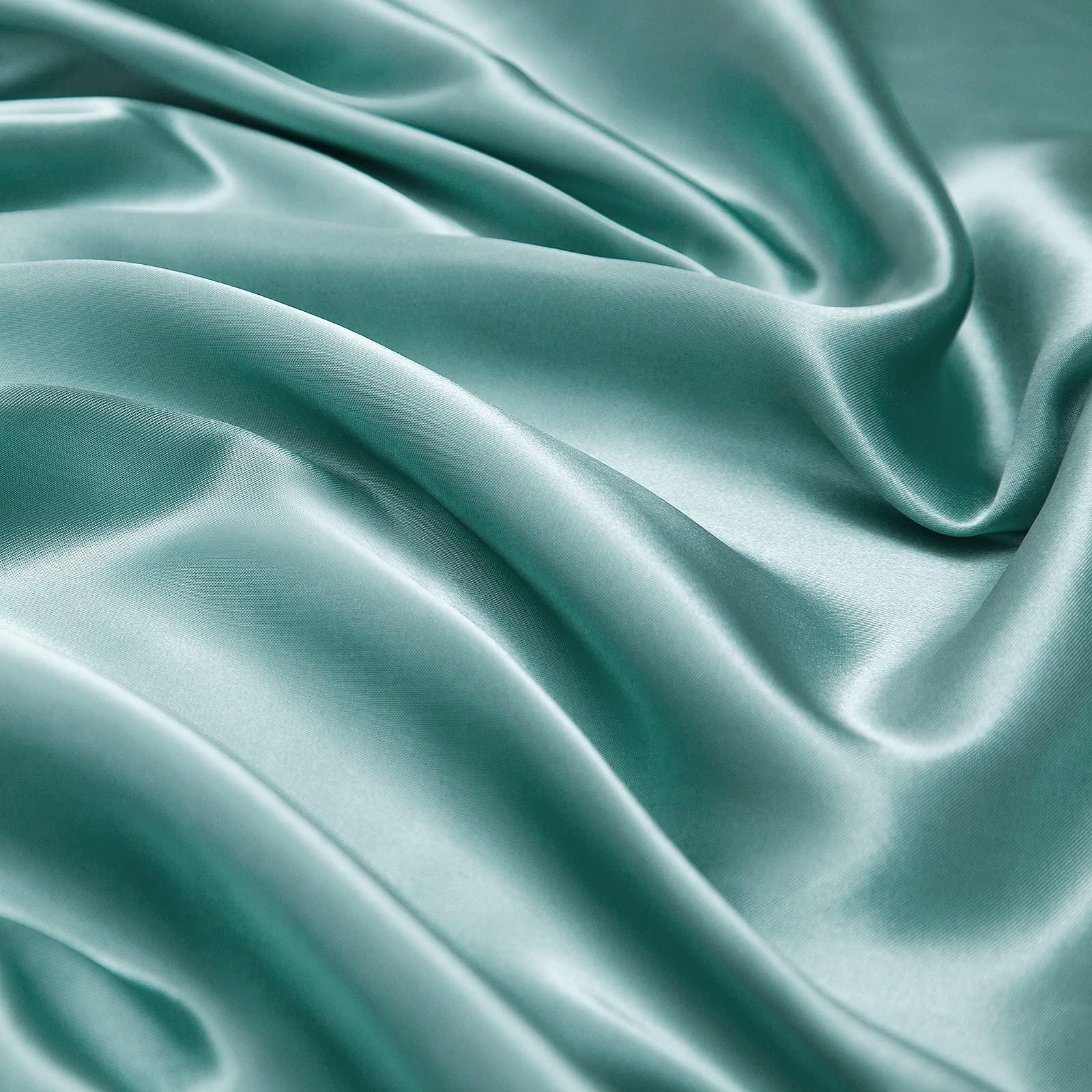 Soft Mercantile Satin Sheets Twin XL Silky Soft Satin Bed Sheets Aqua, 15" Deep Pocket 1 Fitted Sheet + 1 Flat Sheet + 2 Pillowcases