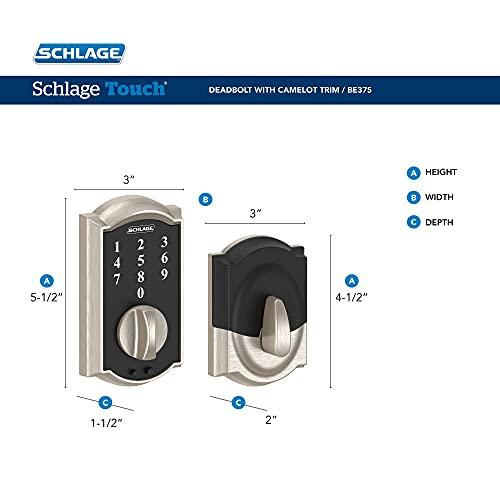 SCHLAGE Schlage BE375 CAM 622 Touch Camelot Deadbolt, Electronic Keyless Entry Lock, Matte Black