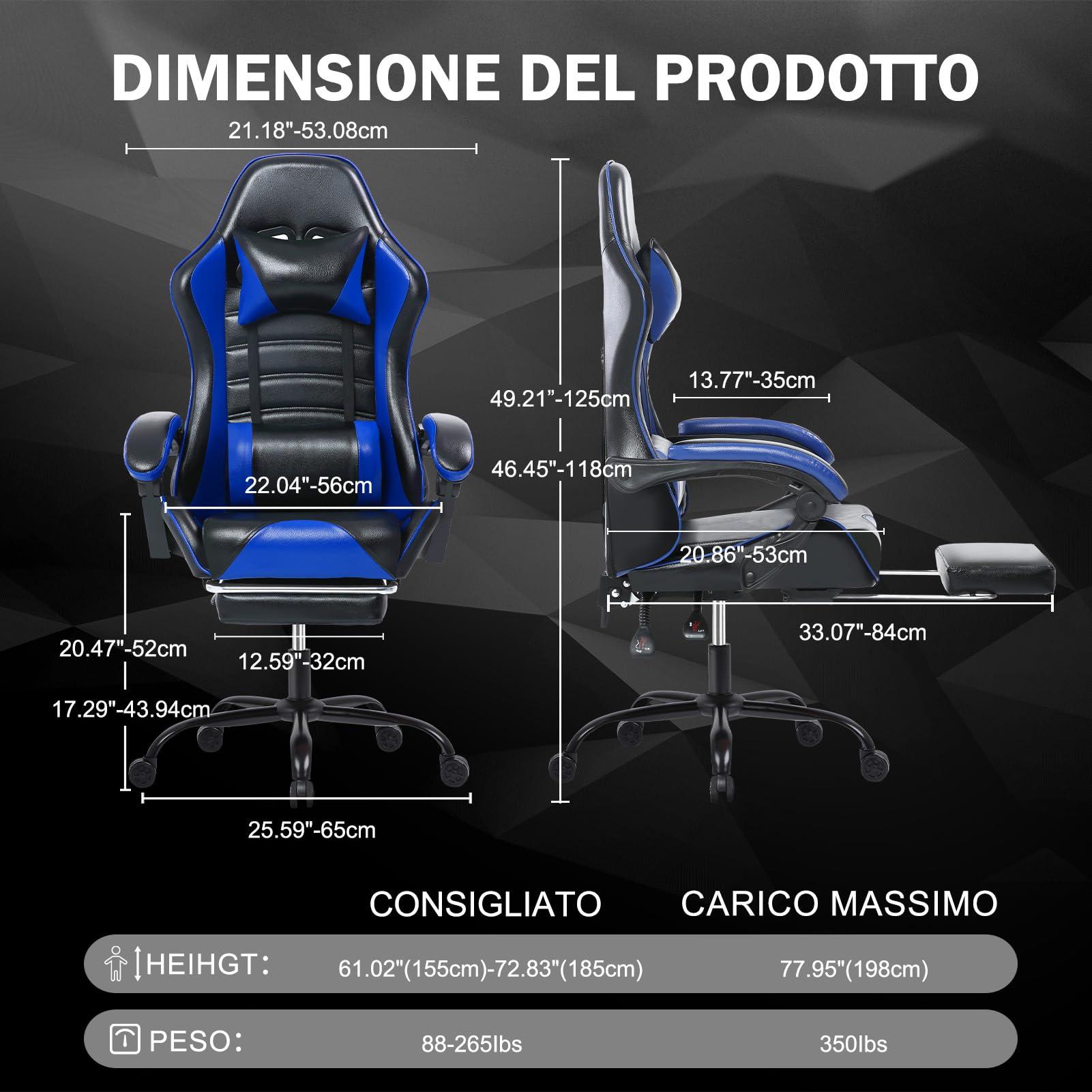 HOTOSYCH HOTOSYCH Gaming Chair, Ergonomic Video Game Chair for Adults, Comfortable Computer Chair with Footrest and Lumbar Support, Height Adjustable Gamer Chair for Office 350LBS, Blue