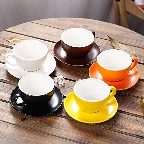 Coffeezone Coffeezone Latte Art Cappuccino Barista Cup and Saucer, New Bone China (Matte Yellow, 10.5 oz)