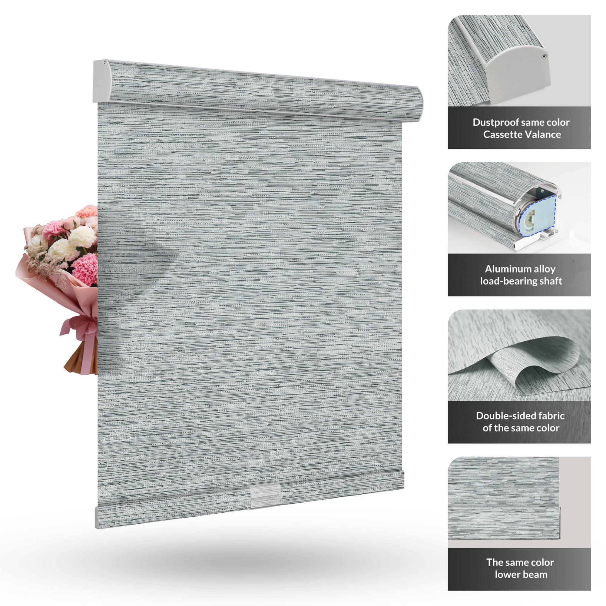 Sulugood Sulugood Roller Shades for Windows Light Filtering Roller Blinds with Cassette Valance Cordless Window Blinds Jacquard Thermal Insulation Energy Saving Shades for Home Door,Gray,21" W x 72" H