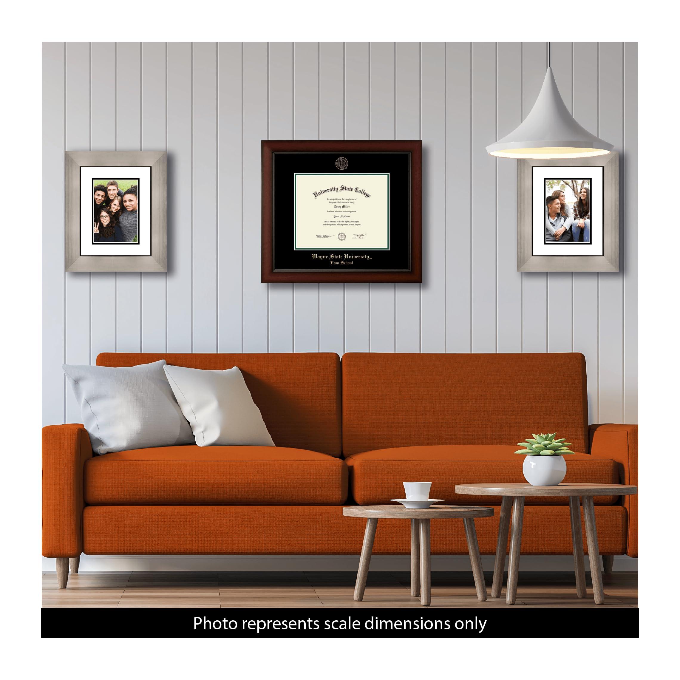 Framerly Framerly - Wayne State University Law School 10\" W X 8\" H Diploma Frame - Fits a Phd - Gold Embossed Diploma Frame - Cherry Moulding with Black and Tartan Green Matting - Officially Licensed