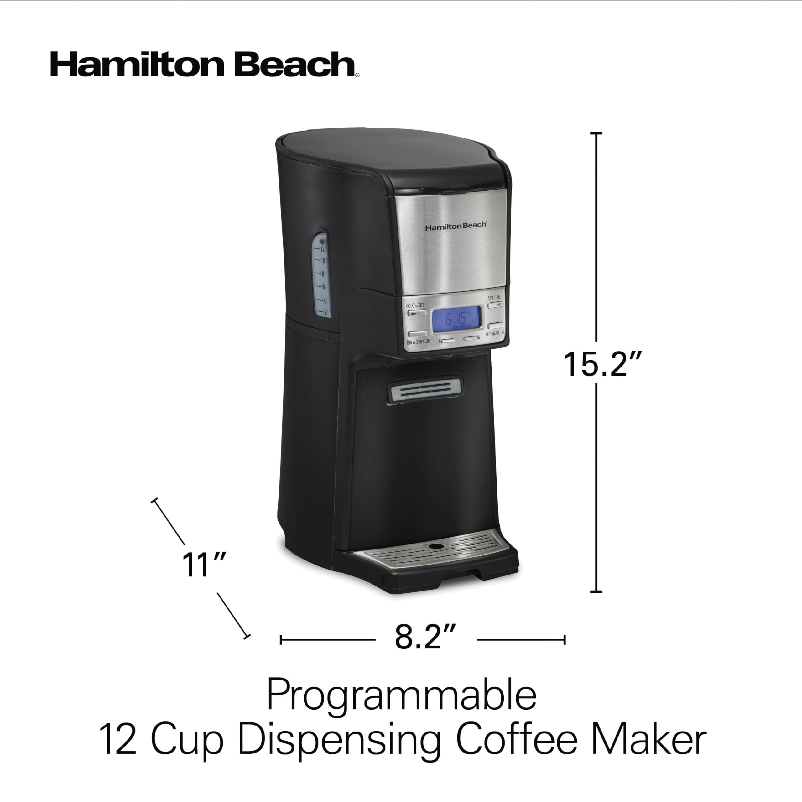 Hamilton Beach Hamilton Beach One Press Programmable Dispensing Drip Coffee Maker with 12 Cup Internal Brew Pot, Water Reservoir, Black with Chrome (48464)