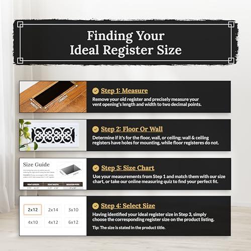 Decor Grates Decor Grates ST410 Scroll Design Floor Register, 4x10 Inches, Textured Black