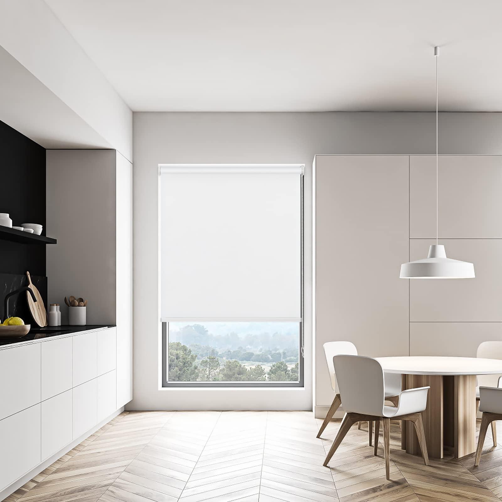 Pasoun Roller Shades for Windows Blackout No Drill Corded Roller Blinds Customer Cut to Size No-Tools Installation Window Shades for Bedroom and Kitchens[White 100% Blackout,39" W x 60'' H]