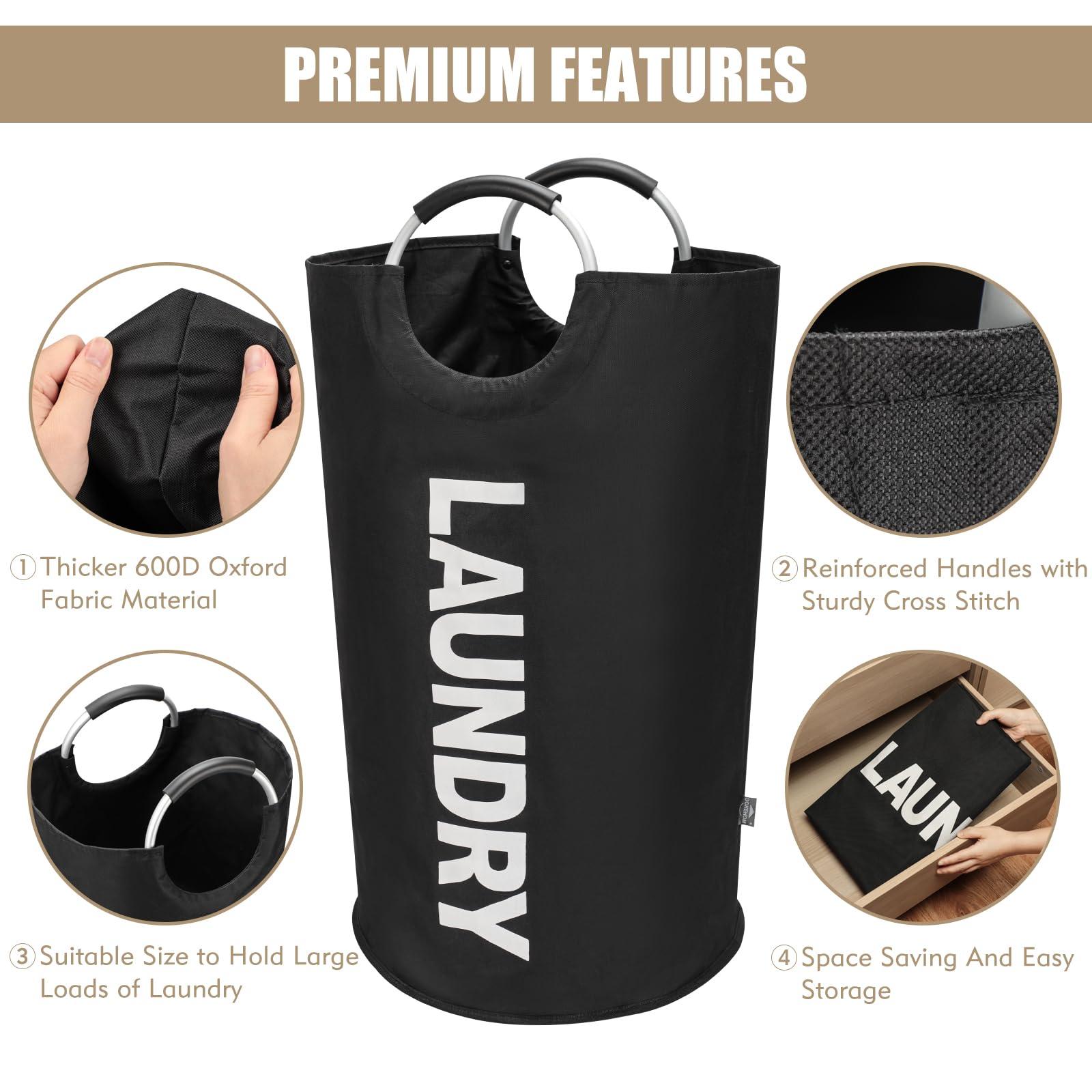 DOKEHOM DOKEHOM 90L Large Laundry Basket, Collapsible Laundry Bag, Freestanding Tall Clothes Hamper, Foldable Washing Bin (Black)