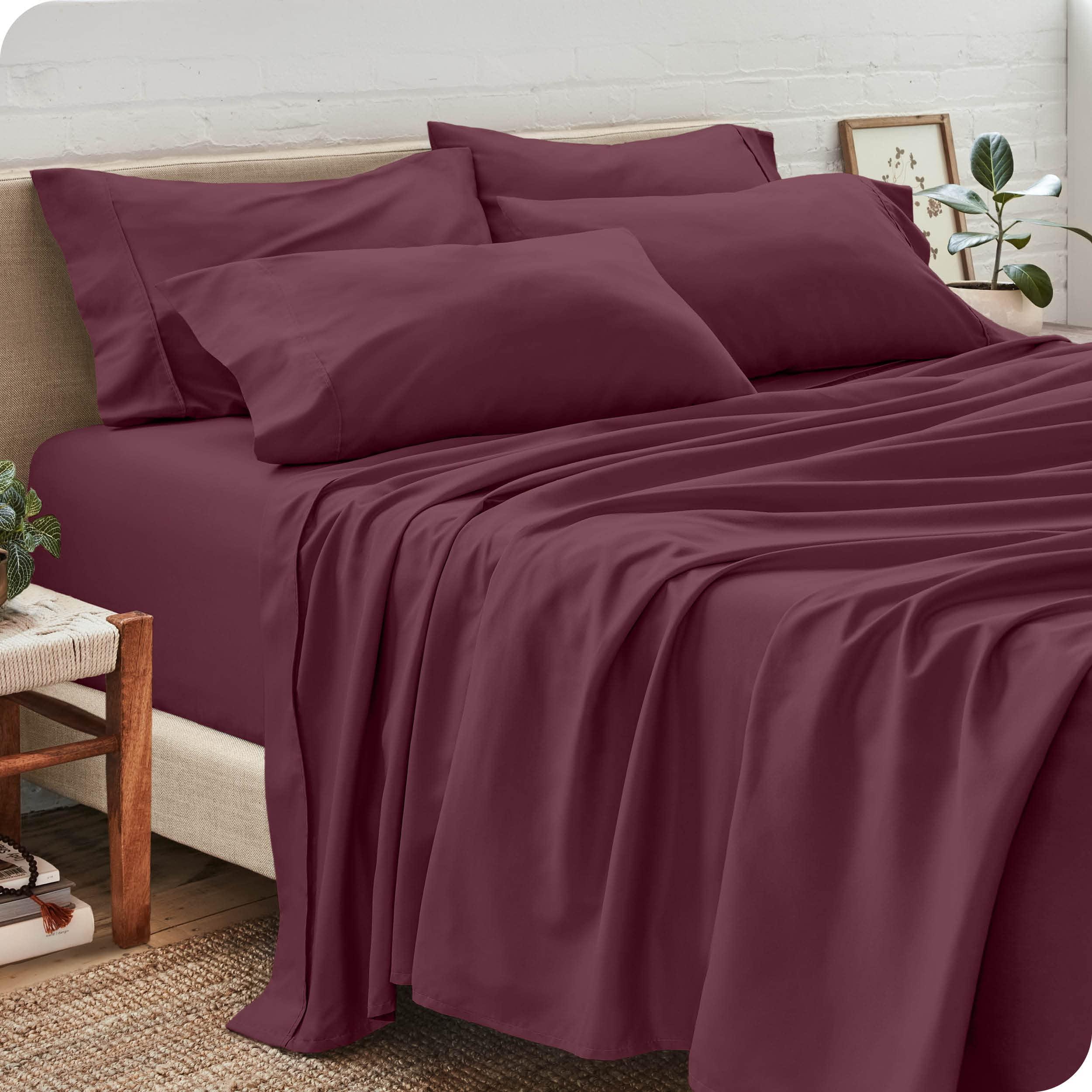 Safhome Soft 1000 Thread Count Queen Wine Sheet Set 6 Piece Bed Sheets for Queen Size Bed 16 Inches Deep Pocket Breathable Hotel Quality Bedding Sheets & Pillowcases