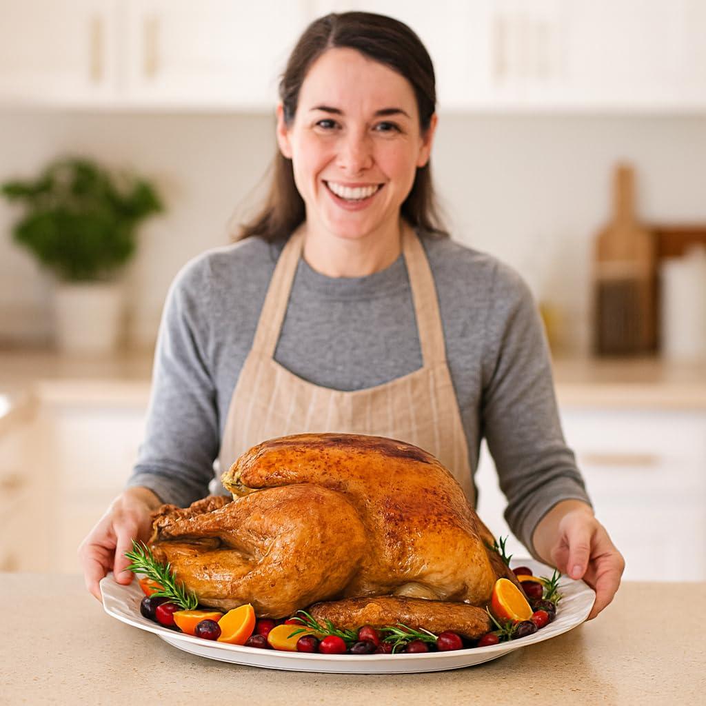 HIC Kitchen HIC Kitchen Turkey Embossed Serving Platter, Fine White Porcelain, Oversized