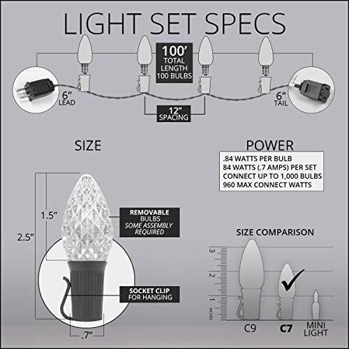 Wintergreen Lighting C7 OptiCore LED Commercial Outdoor Christmas Lights  Heavy Duty Christmas String Lights; White Wire (100 Lights, 100 ft, Red)