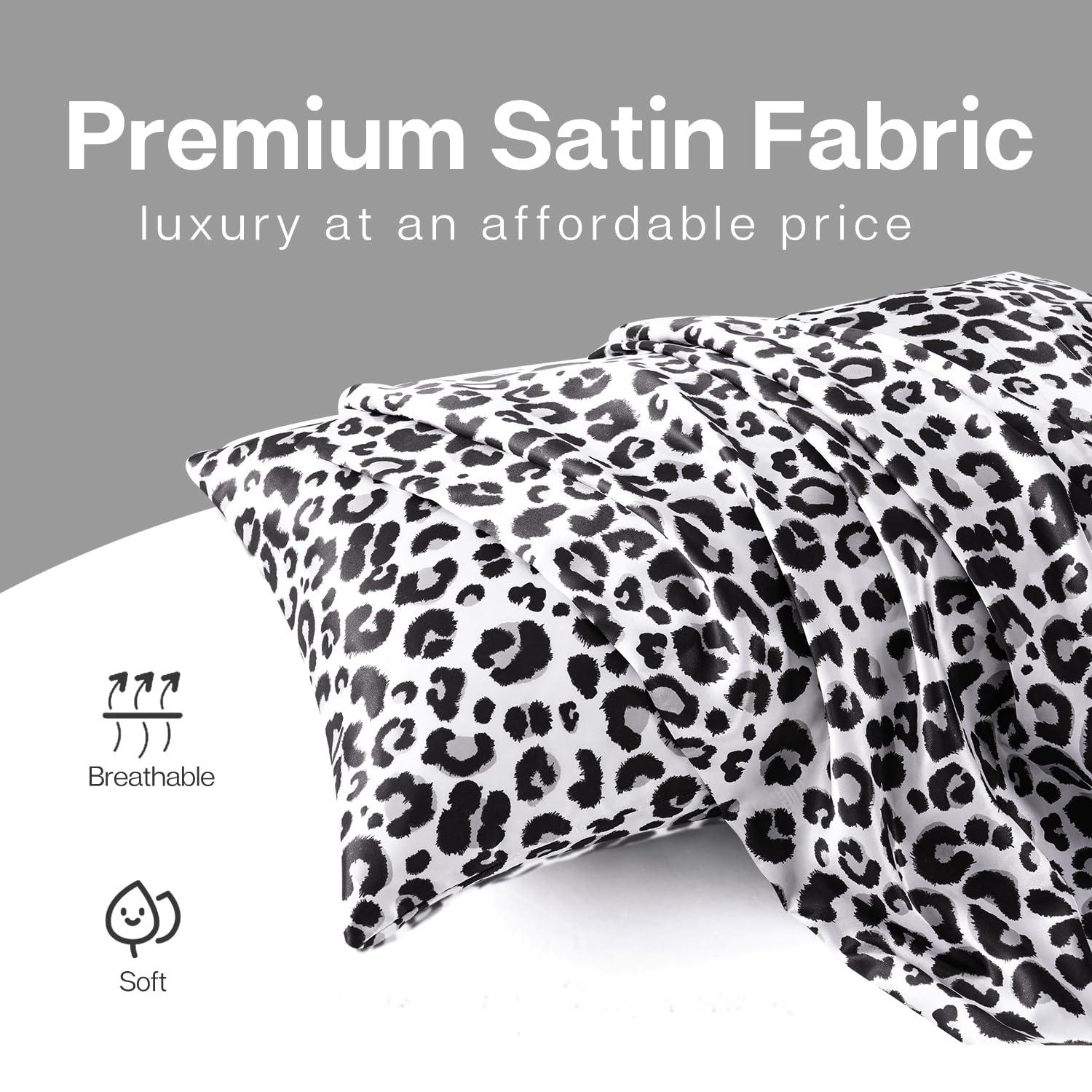 MR&HM MR&HM Satin Pillowcase for Hair and Skin, Silk Satin Pillowcase 2 Pack, Standard Size Pillow Cases Set of 2, Silky Pillow Cover with Envelope Closure (20x26, White Leopard)
