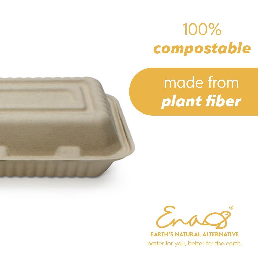 Earth's Natural Alternative 100% Compostable Disposable Food Containers with Lids [9”X6” 500 Pack] Eco-Friendly Take-Out TO-GO Containers, Heavy-Duty, Biodegradable, Unbleached by Earth's Natural Alternative