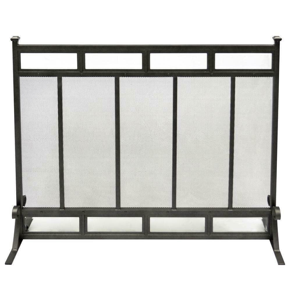 ELUKHT ELUKHT Fireplace Screens Fireplace Screen Mesh Free Standing Gun Metal Finish 1-Panel Fireplace Screen Flat Fireplace Screens Decorative