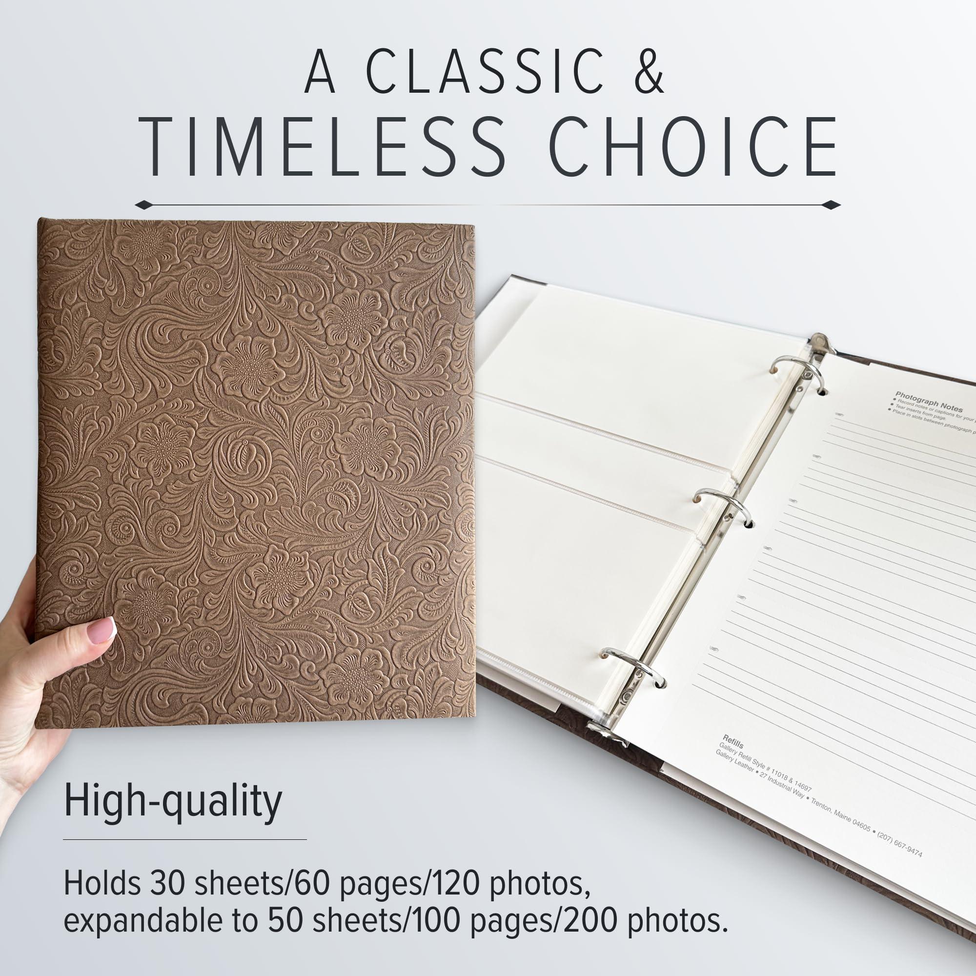 Gallery Leather Gallery Leather Photo Album 4x6-3 Ring Binder Photo Album, 60 Pages for 120 Photos, Fillable, Can Fit 8x10 and 5x7 Photos, Handcrafted - Acadia Tan - 11.75 x 10.5 \", Gallery
